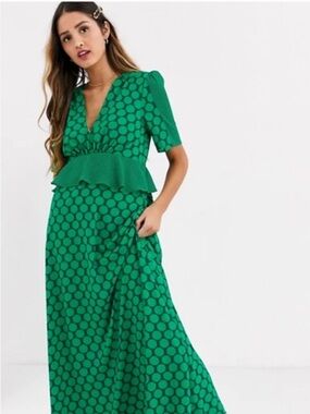 Twisted Wunder Green Polka Dot Maxi Dress size Small